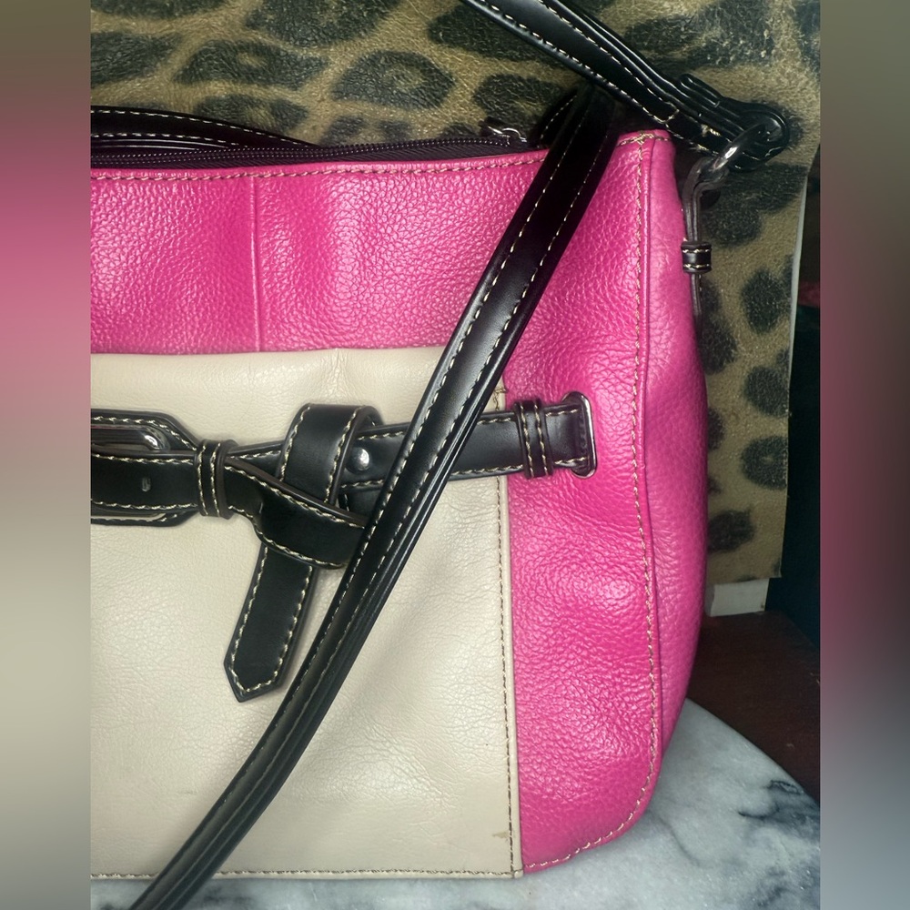 Tignanello Hot Pink & Cream Pebble Leather Crossbody Bag - Picture 5 of 16